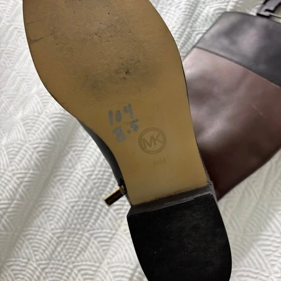 Michael Kors Riding Boots Leather Block Heel Knee High Brown Black Size 8.5M - Picture 8 of 12